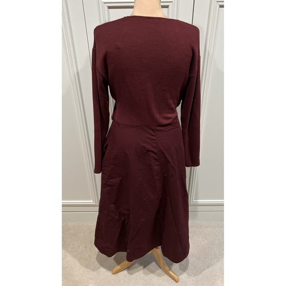 Zara Womens Wrap Dress Large Burgundy Midi V-Neck Long Sleeve Knit - Picture 7 of 12
